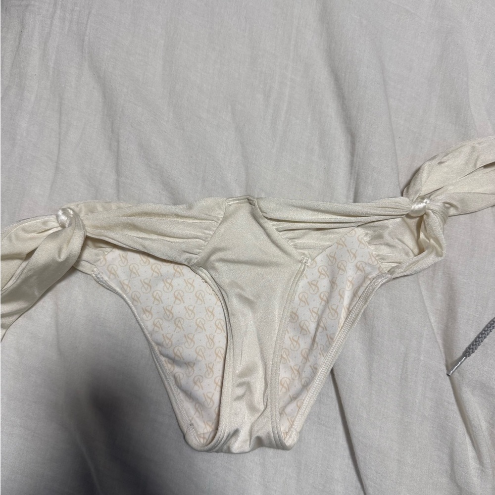 Victoria's Secret Cream Bikini Bottom with Logo Detail